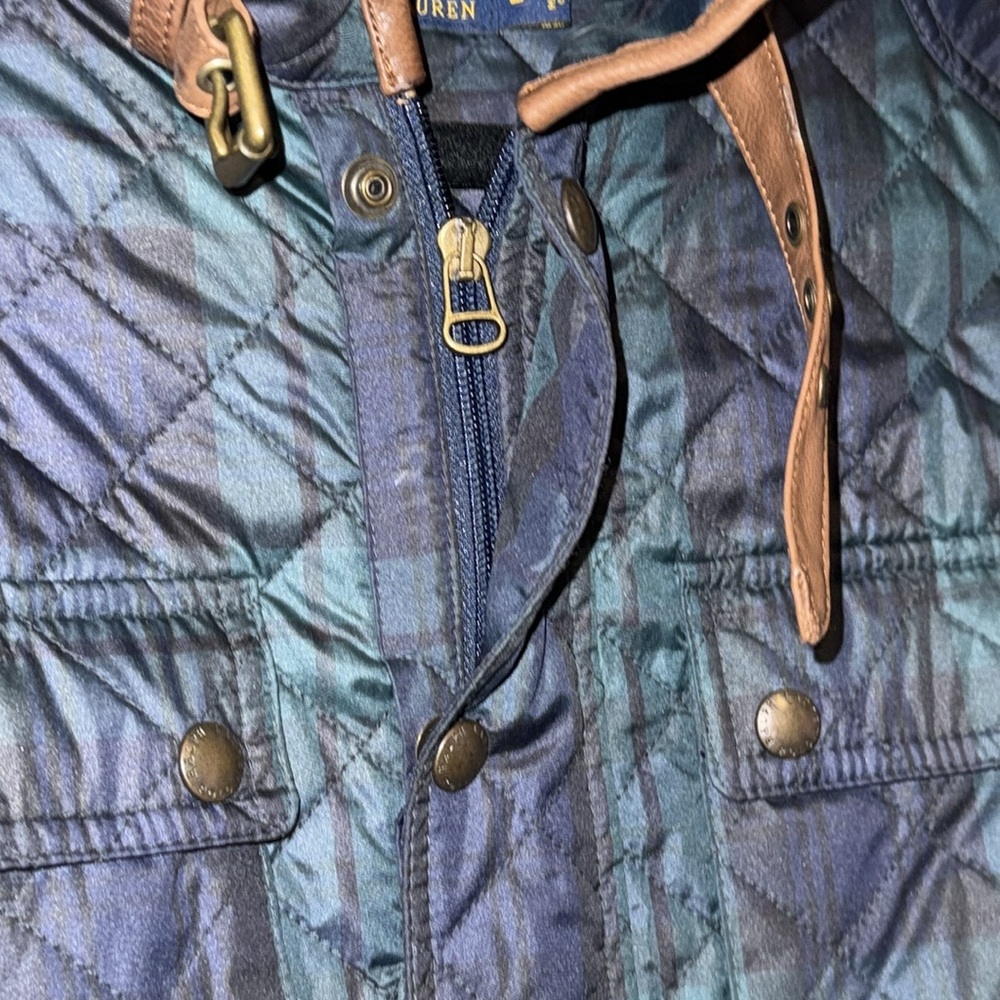 Polo Ralph Lauren Quilted Plaid Coat with Leather Trim Size L - Picture 8 of 14